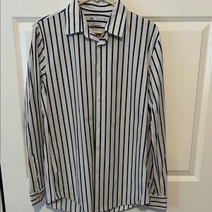 Zara Men's Striped Dress Shirt in Black and White